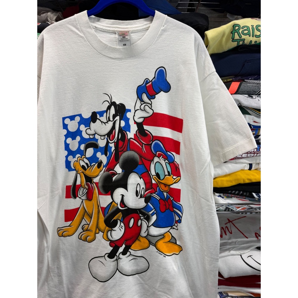 Vintage 90s Mickey Unlimited Jerry Leigh Disney Flag T-Shirt Mens XL White 0455